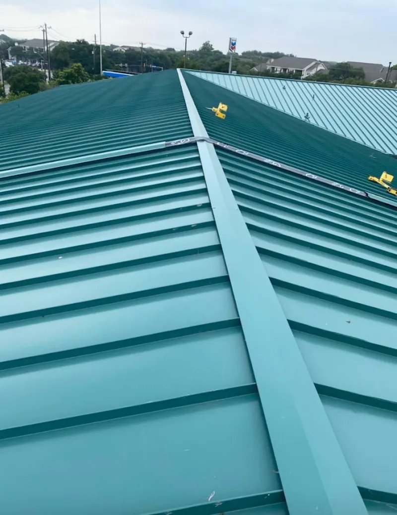 Green commercial metal roof ridge and valley for Metal Roof Repair in Warrenville